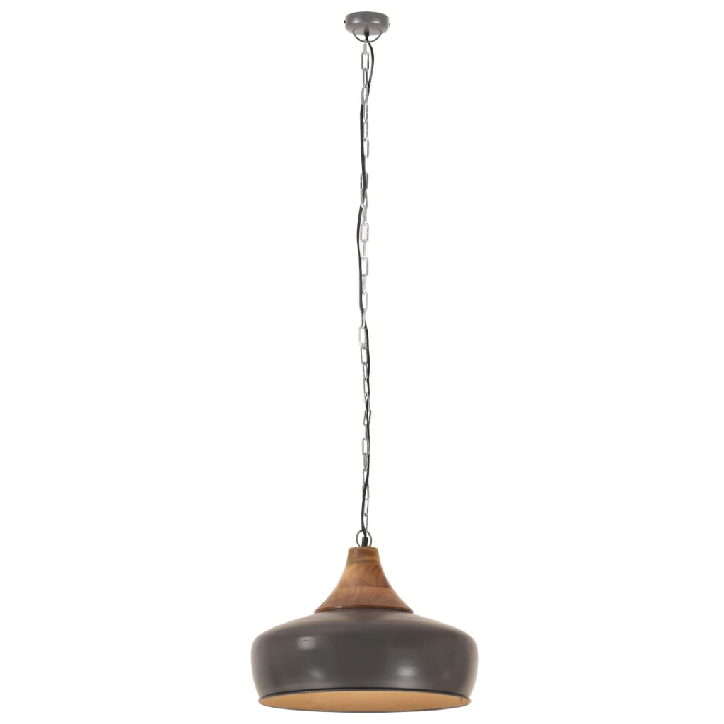vidaXL Pakabinamas šviestuvas, pilkas, geležis ir mediena, 35cm, E27