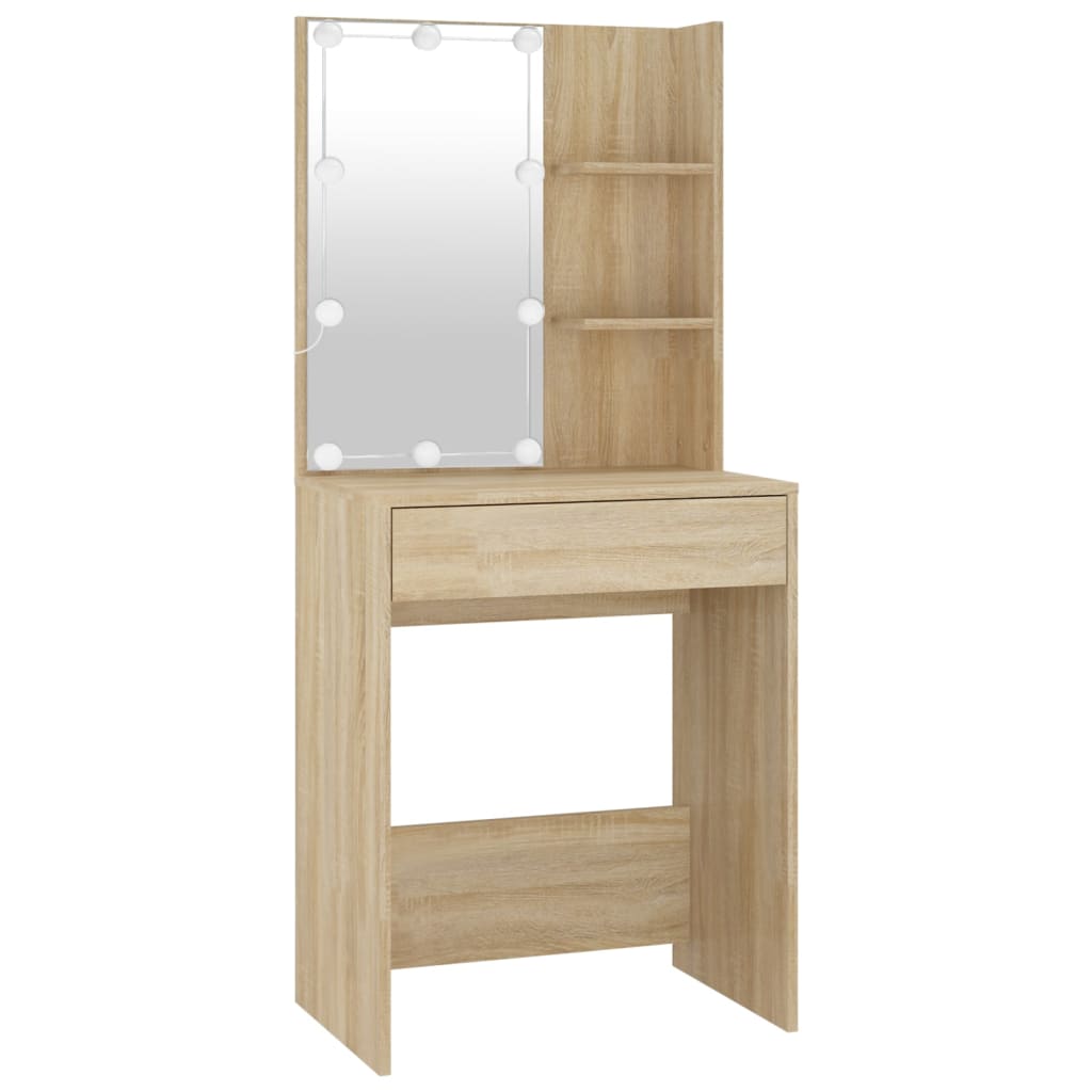 vidaXL Kosmetinis staliukas su LED ir 2 spintelėmis, ąžuolo, mediena