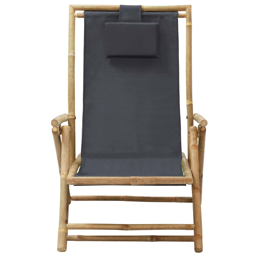 vidaXL Atlošiama poilsio kėdė, tamsiai pilka, bambukas ir audinys