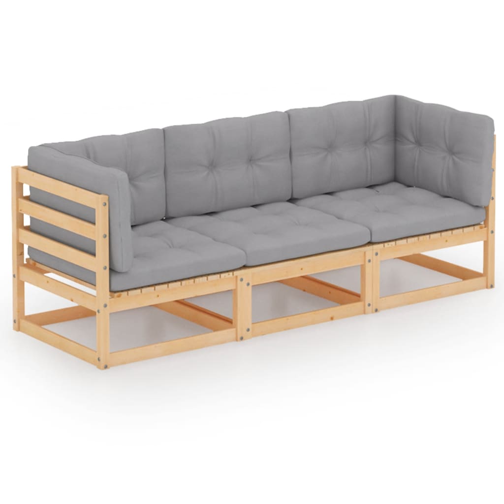 vidaXL Trivietė sodo sofa su pagalvėlėmis, pušies medienos masyvas