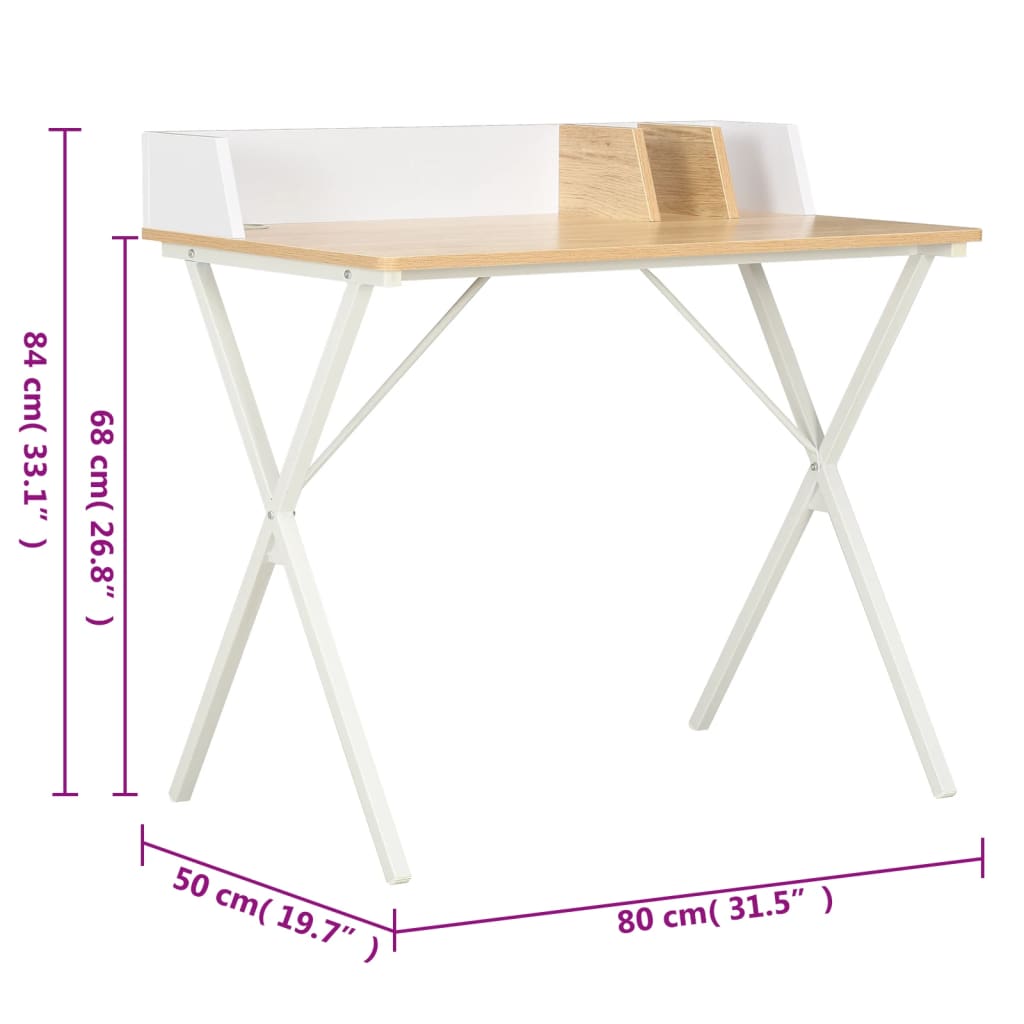 vidaXL Rašomasis stalas, baltos ir natūralios spalvos, 80x50x84cm