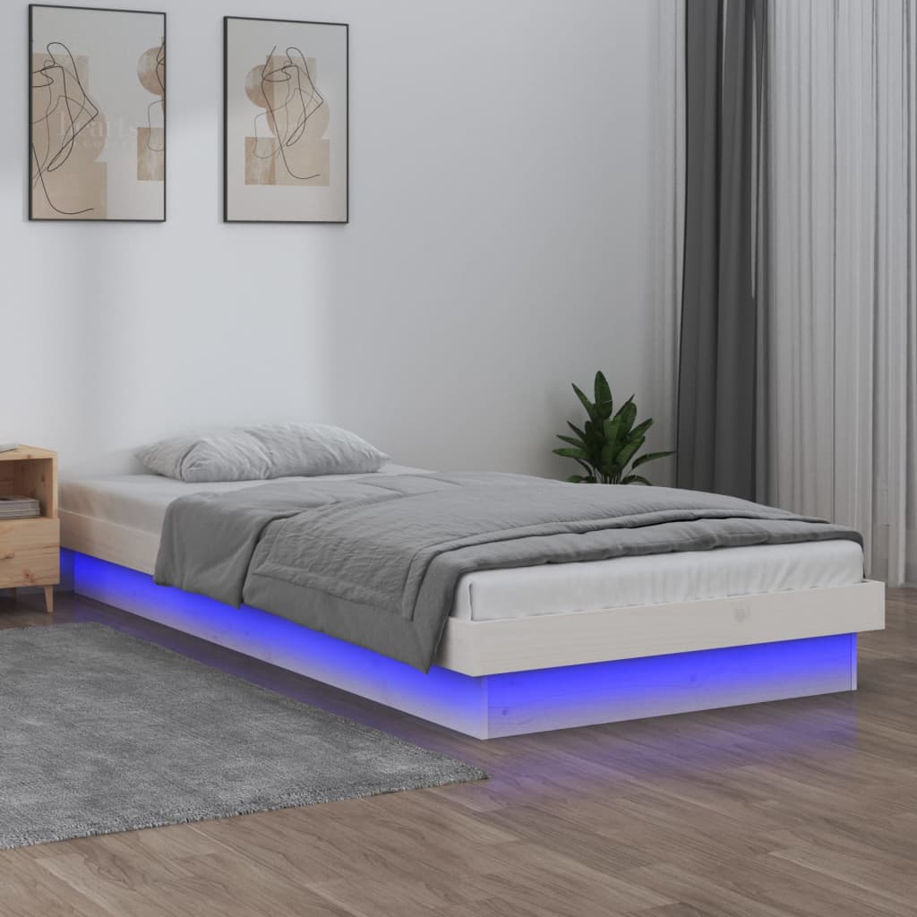 vidaXL Lovos rėmas su LED, baltas, 75x190cm, mediena, vienvietis