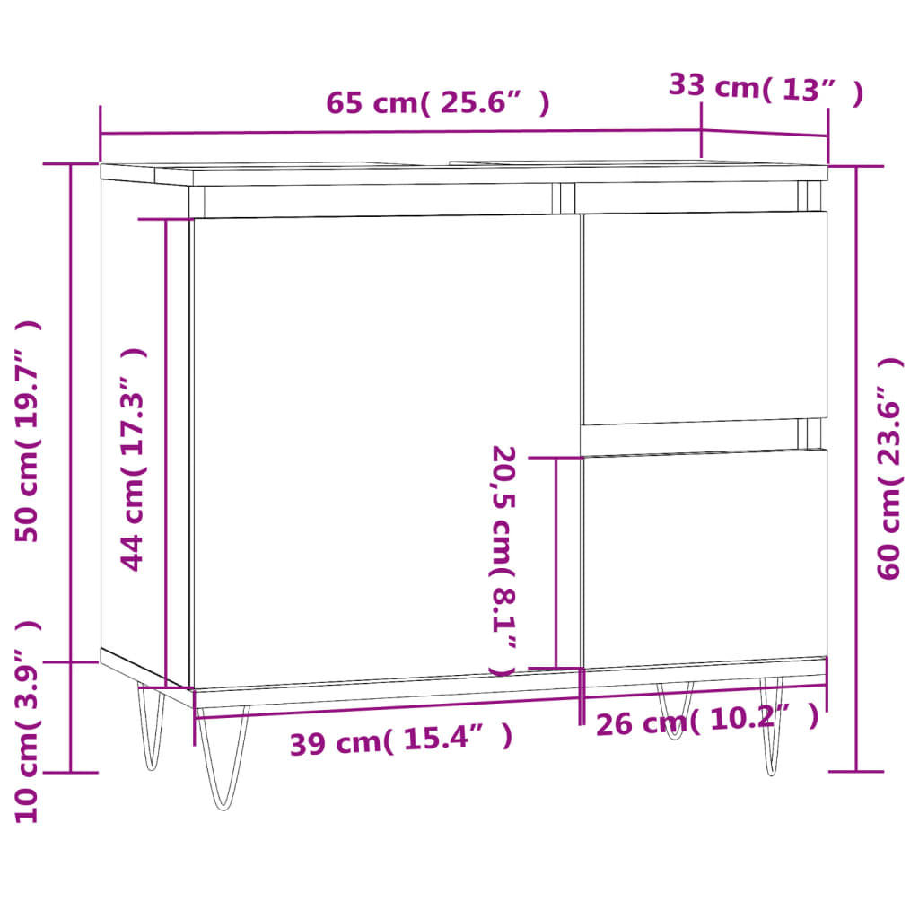 vidaXL Vonios kambario spintelė, balta, 65x33x60cm, apdirbta mediena