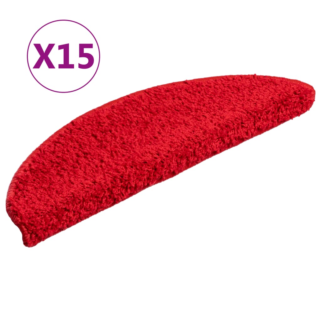 vidaXL Laiptų kilimėliai, 15vnt., raudonos spalvos, 56x17x3cm