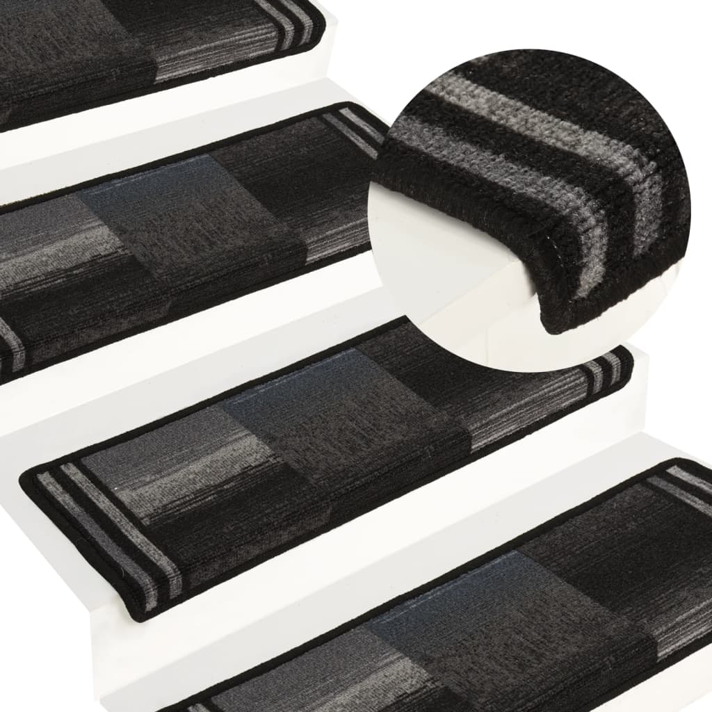 vidaXL Lipnūs laiptų kilimėliai, 15vnt., juodas ir pilkas, 65x21x4cm