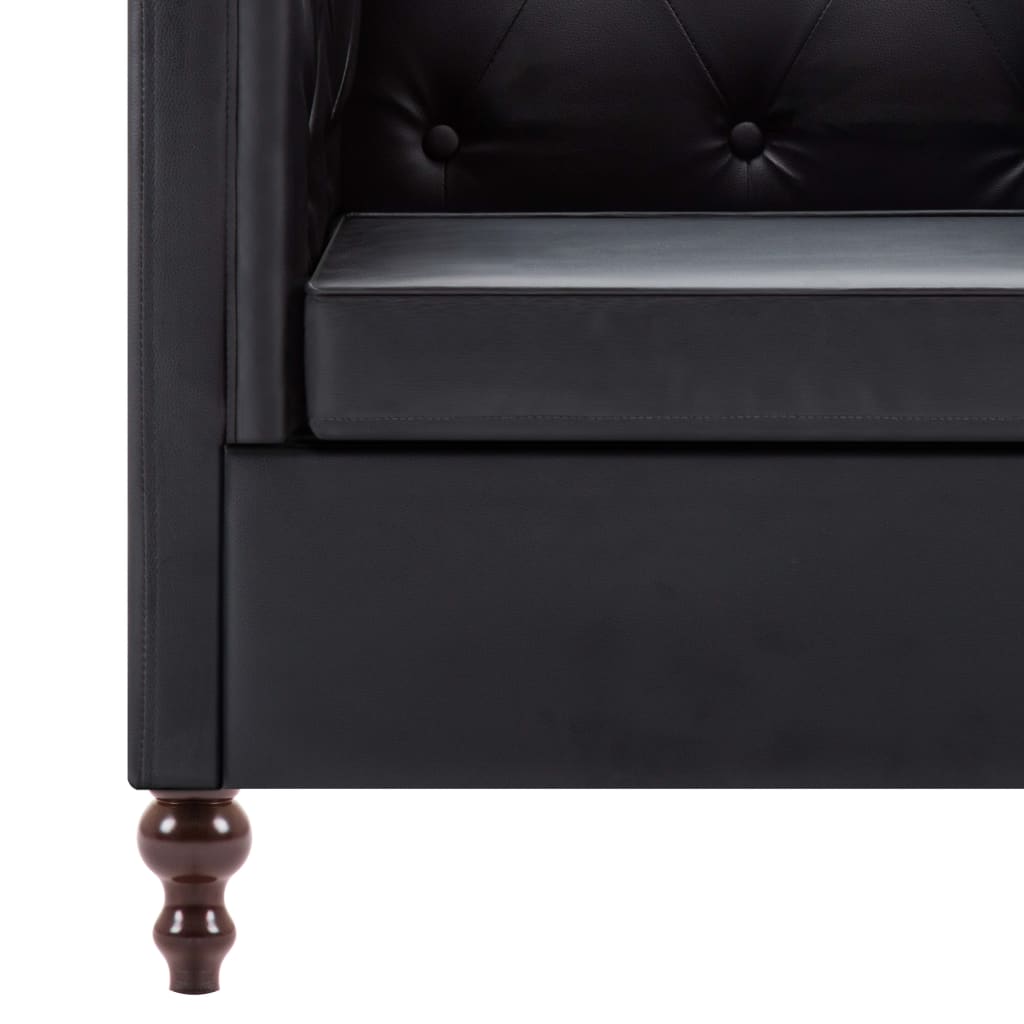 vidaXL Dvivietė chesterfield sofa, juoda, dirbtinės odos apmušalas