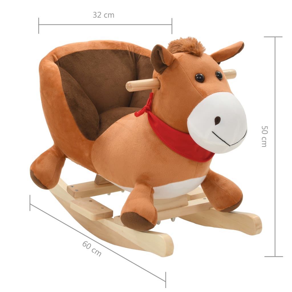 vidaXL Supamas gyvūnas su atlošu arkliukas, rudas, 60x32x50cm, pliušas