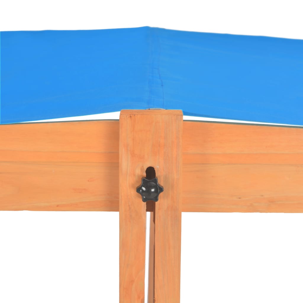 vidaXL Smėlio dėžė su reguliuojamu stogeliu, mėlyna, eglės mediena