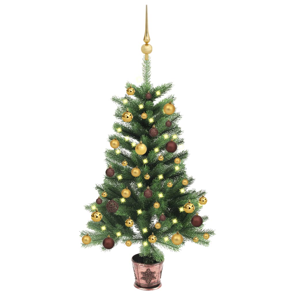 vidaXL Dirbtinė apšviesta Kalėdų eglutė su žaisliukais, žalia, 90cm