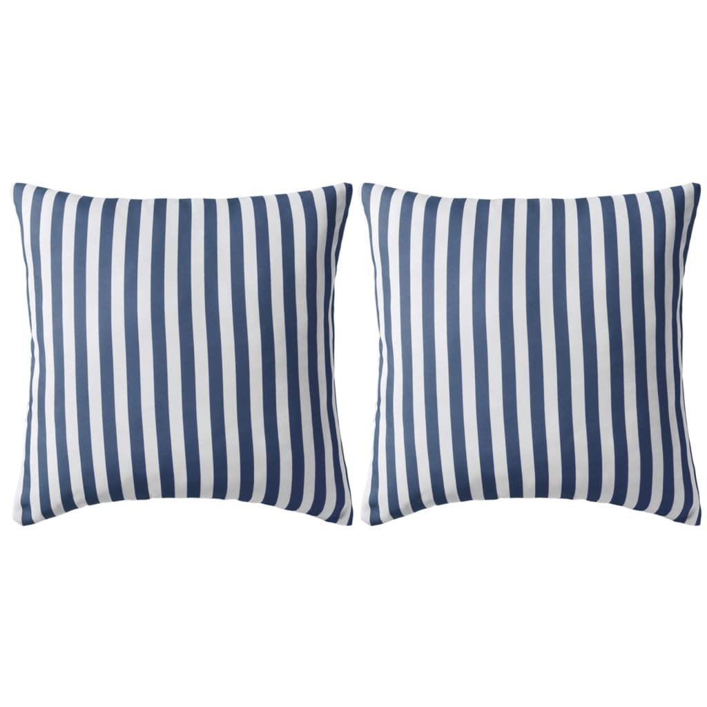 vidaXL Lauko pagalvės, 2 vnt., tams. mėlynos sp., 45x45 cm, dryžuotos