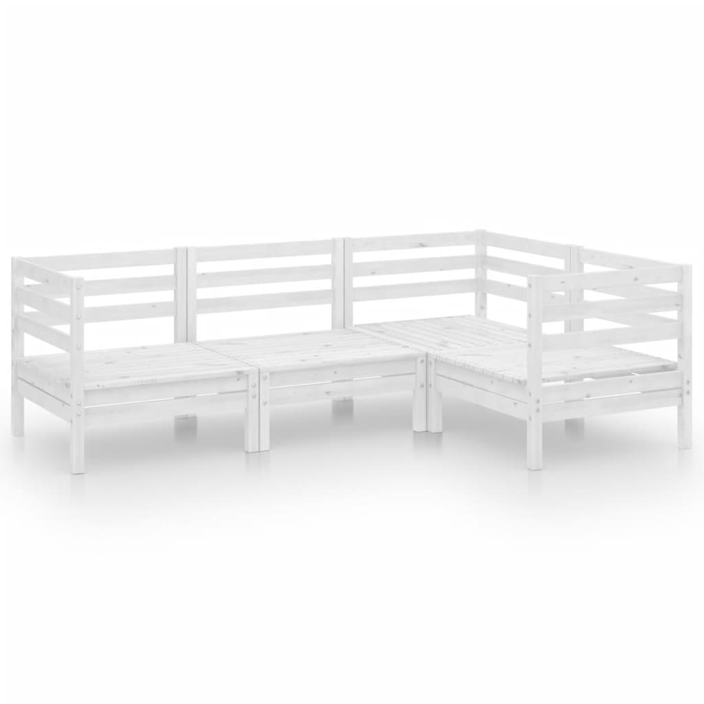 vidaXL Sodo poilsio baldų komplektas, 4 dalių, baltas, pušies masyvas