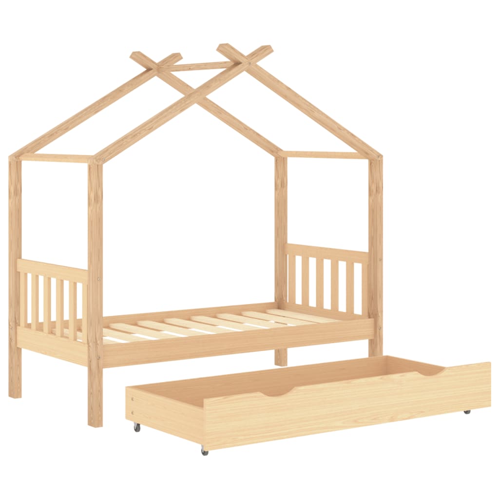 vidaXL Vaikiškos lovos rėmas su stalčiumi, 80x160cm, pušies masyvas