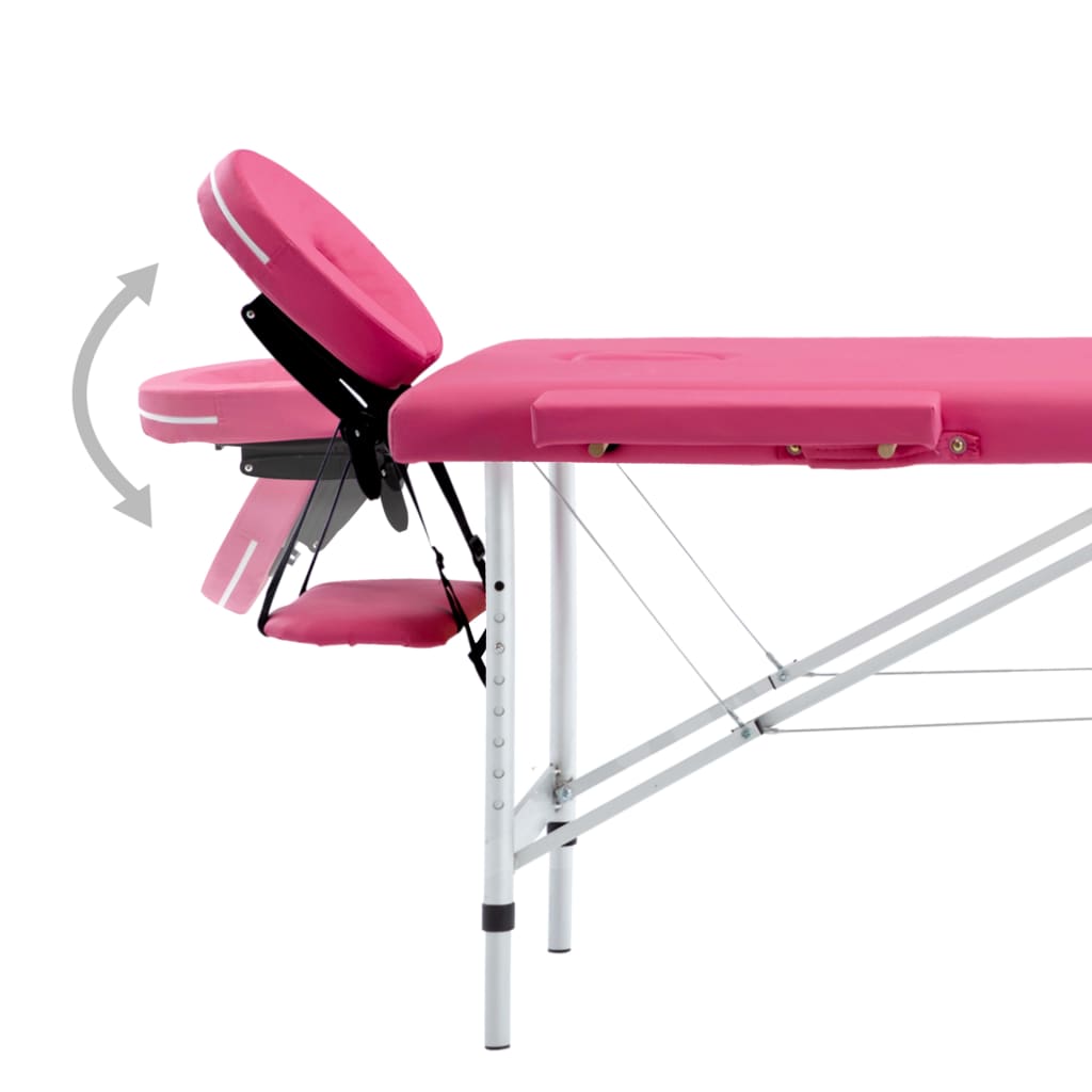 vidaXL Sulankstomas masažo stalas, rožinės spalvos, aliuminis, 4 zonų