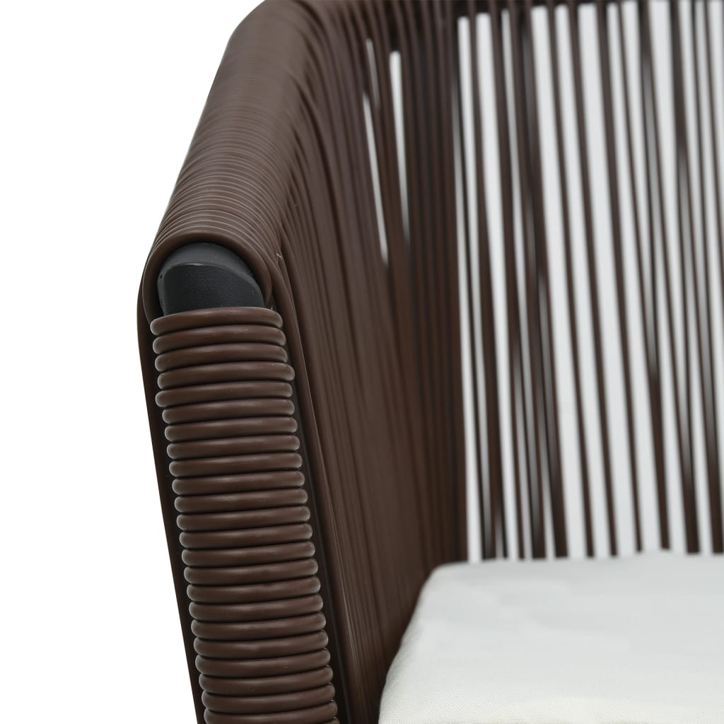 vidaXL Bistro komplektas su pagalvėlėmis, 3 dalių, rudas, PE ratanas