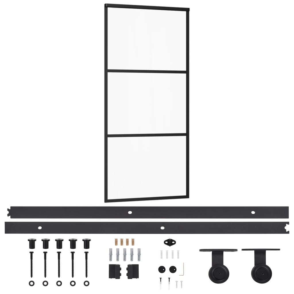vidaXL Stumdomos durys su įrangos rinkiniu, 90x205cm, ESG ir aliuminis