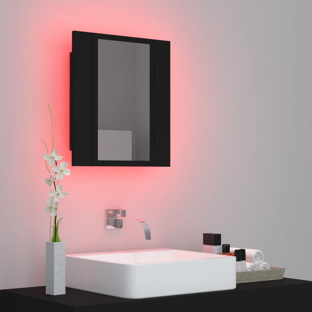 vidaXL Veidrodinė vonios spintelė su LED, juoda, 40x12x45cm, akrilas