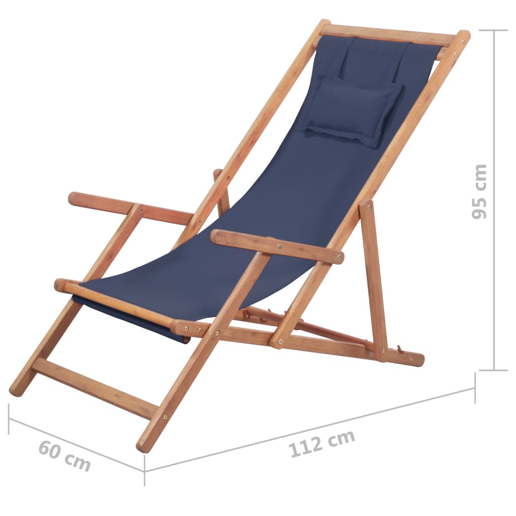 vidaXL Sulankstoma paplūdimio kėdė, audinys ir medinis rėmas, mėlyna