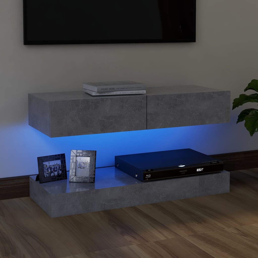 vidaXL TV spintelė su LED apšvietimu, betono pilka, 90x35 cm