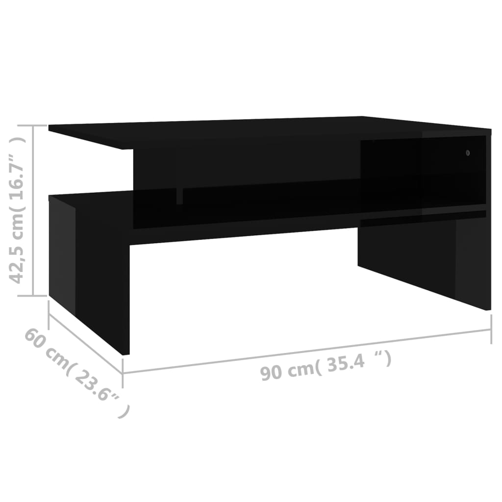 vidaXL Kavos staliukas, juodos spalvos, 90x60x42,5cm, MDP, blizgus