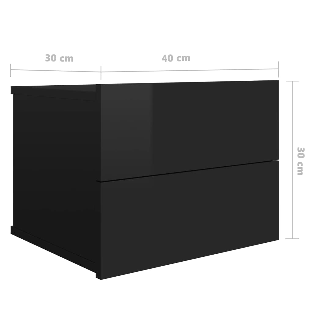 vidaXL Naktinės spintelės, 2vnt., juodos, 40x30x30cm, MDP, blizgios
