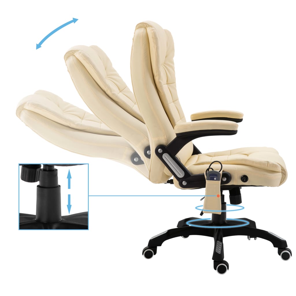 vidaXL Masažinė biuro kėdė, kreminės spalvos, dirbtinė oda