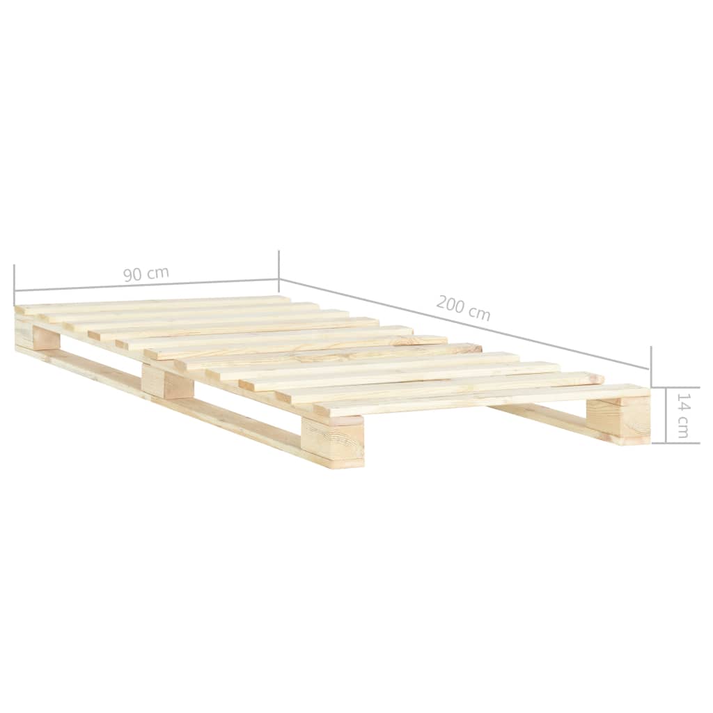 vidaXL Lovos rėmas iš palečių, 90x200 cm, pušies medienos masyvas