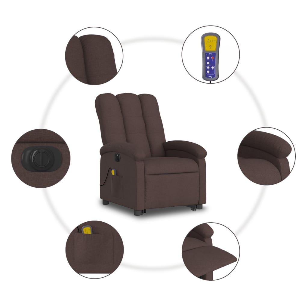 vidaXL Elektrinis atlošiamas masažinis krėslas, tamsiai rudas, audinys