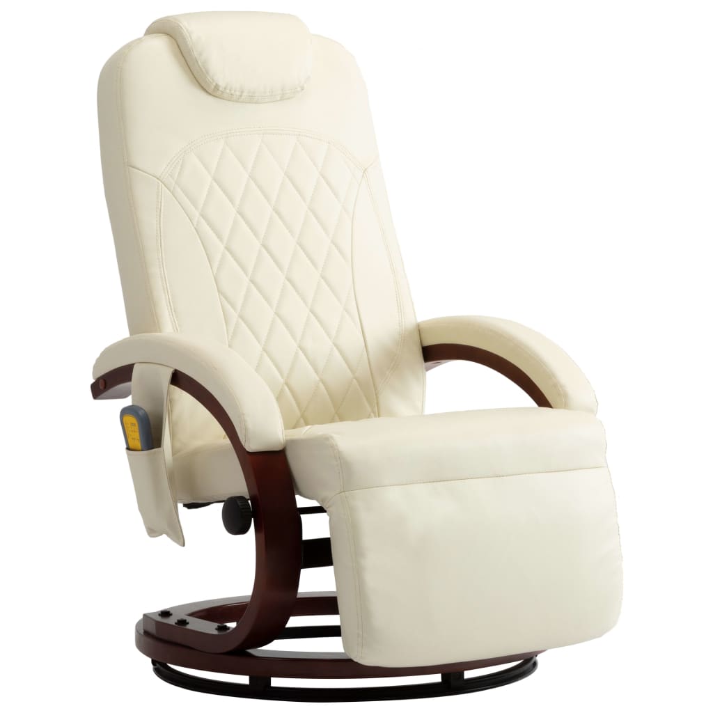 vidaXL Atlošiamas masažinis TV krėslas, kreminės spalvos, dirbtinė oda
