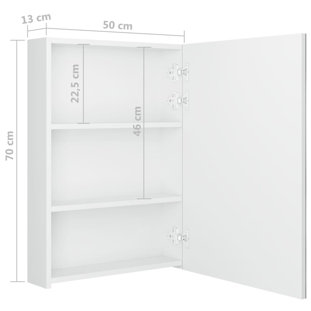 vidaXL Veidrodinė vonios spintelė su LED apšvietimu, balta, 50x13x70cm