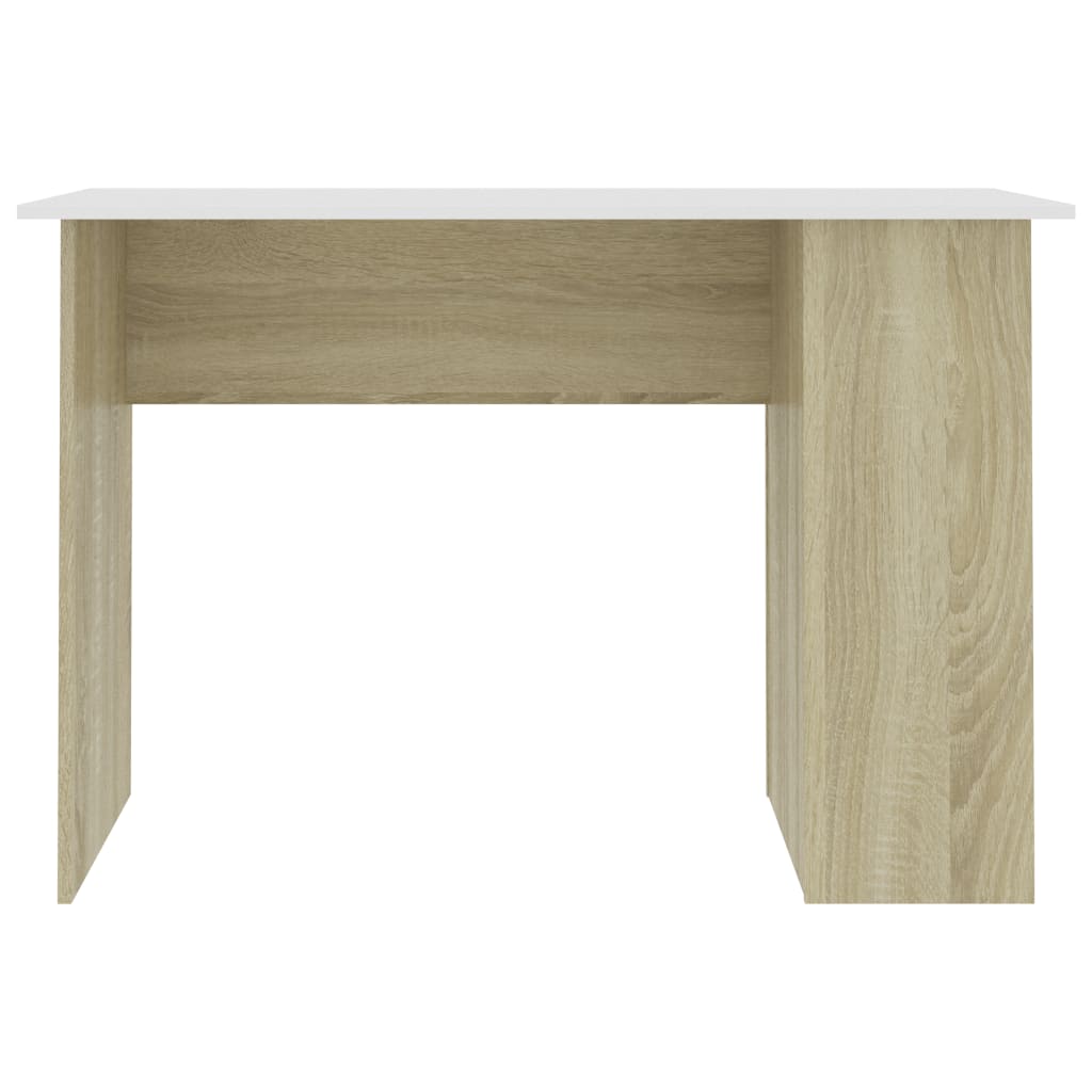 vidaXL Rašomasis stalas, baltos ir ąžuolo spalvos, 110x60x73cm, MDP