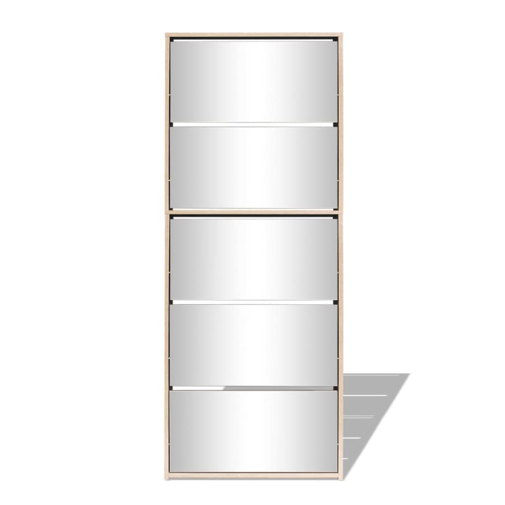 vidaXL Batų dėžė, 5 lygių su veidrodžiais, ąžuolas, 63x17x169,5cm