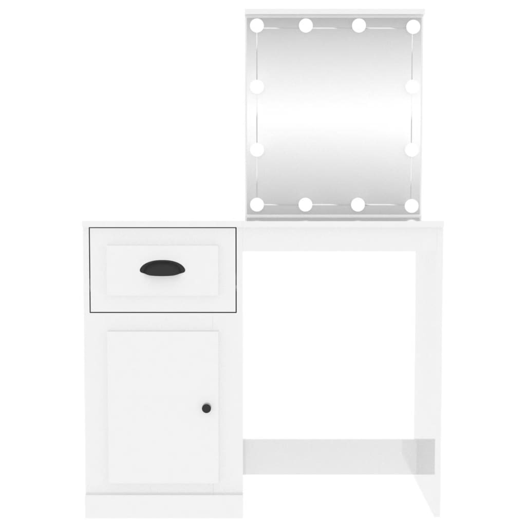 vidaXL Kosmetinis staliukas su LED, baltas, 90x50x132,5cm, mediena