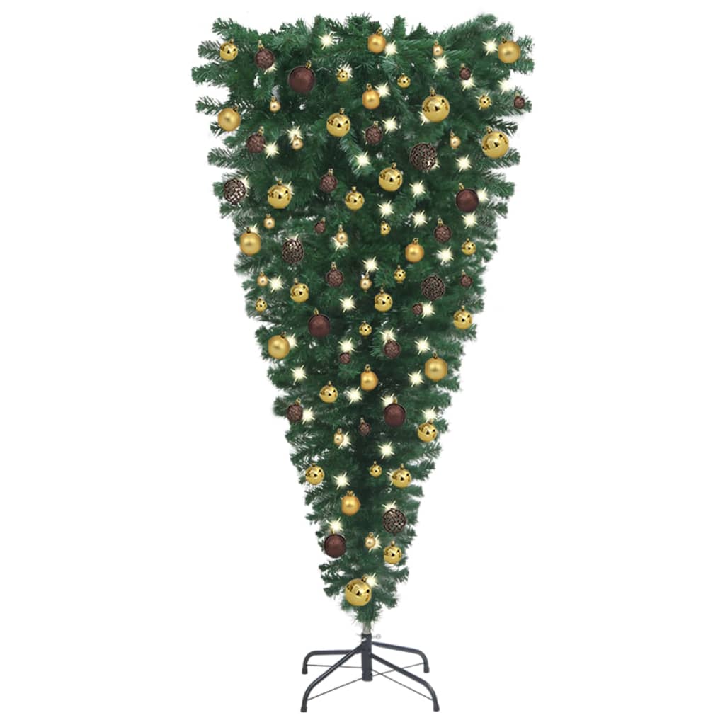 vidaXL Dirbtinė apversta apšviesta Kalėdų eglutė su žaisliukais, 210cm