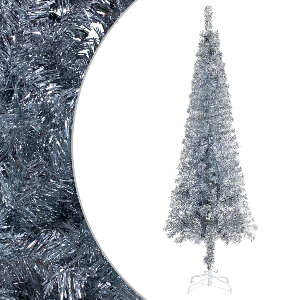 vidaXL Plona apšviesta Kalėdų eglutė su žaisliukais, sidabrinė, 120cm