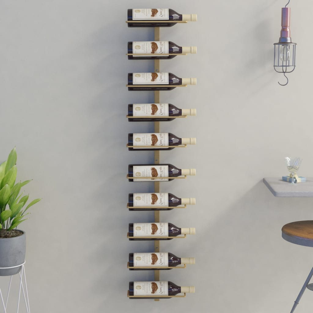 vidaXL Prie sienos montuojamas vyno laikiklis, auksinis, metalas