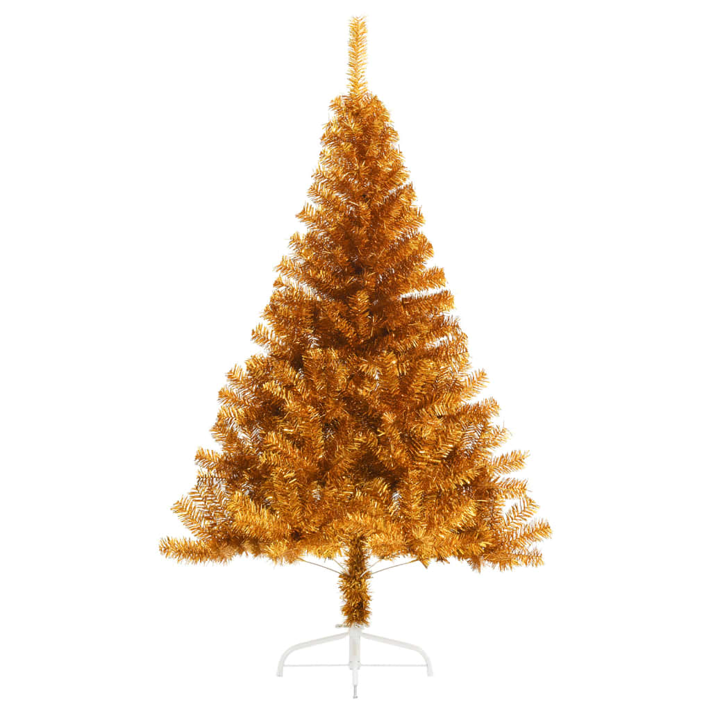 vidaXL Dirbtinė pusinė Kalėdų eglutė su stovu, auksinė, 150cm, PET