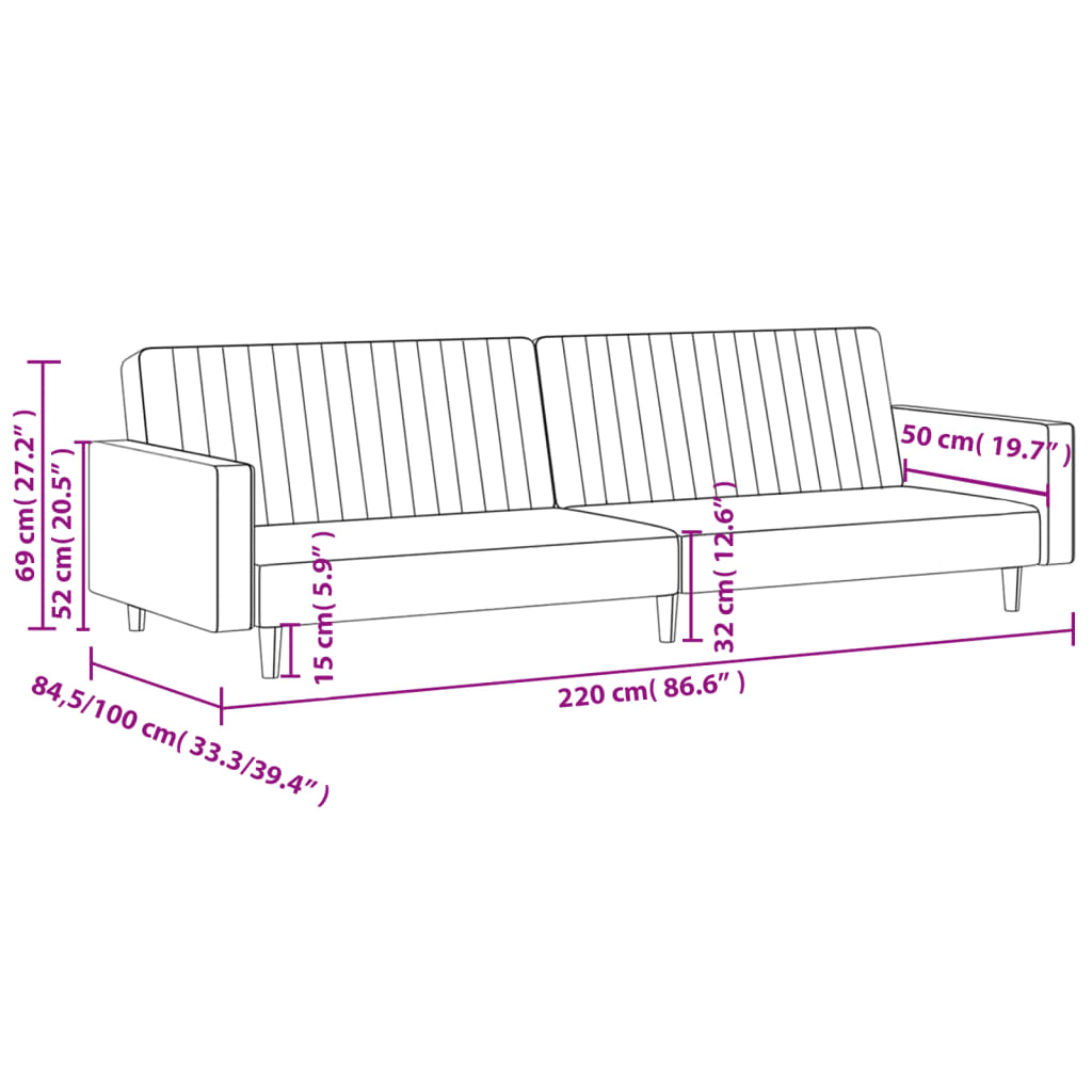 vidaXL Dvivietė sofa-lova, rožinės spalvos, aksomas