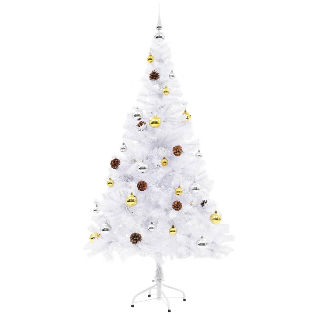vidaXL Dirbtinė apšviesta Kalėdų eglutė su žaisliukais, balta, 150cm