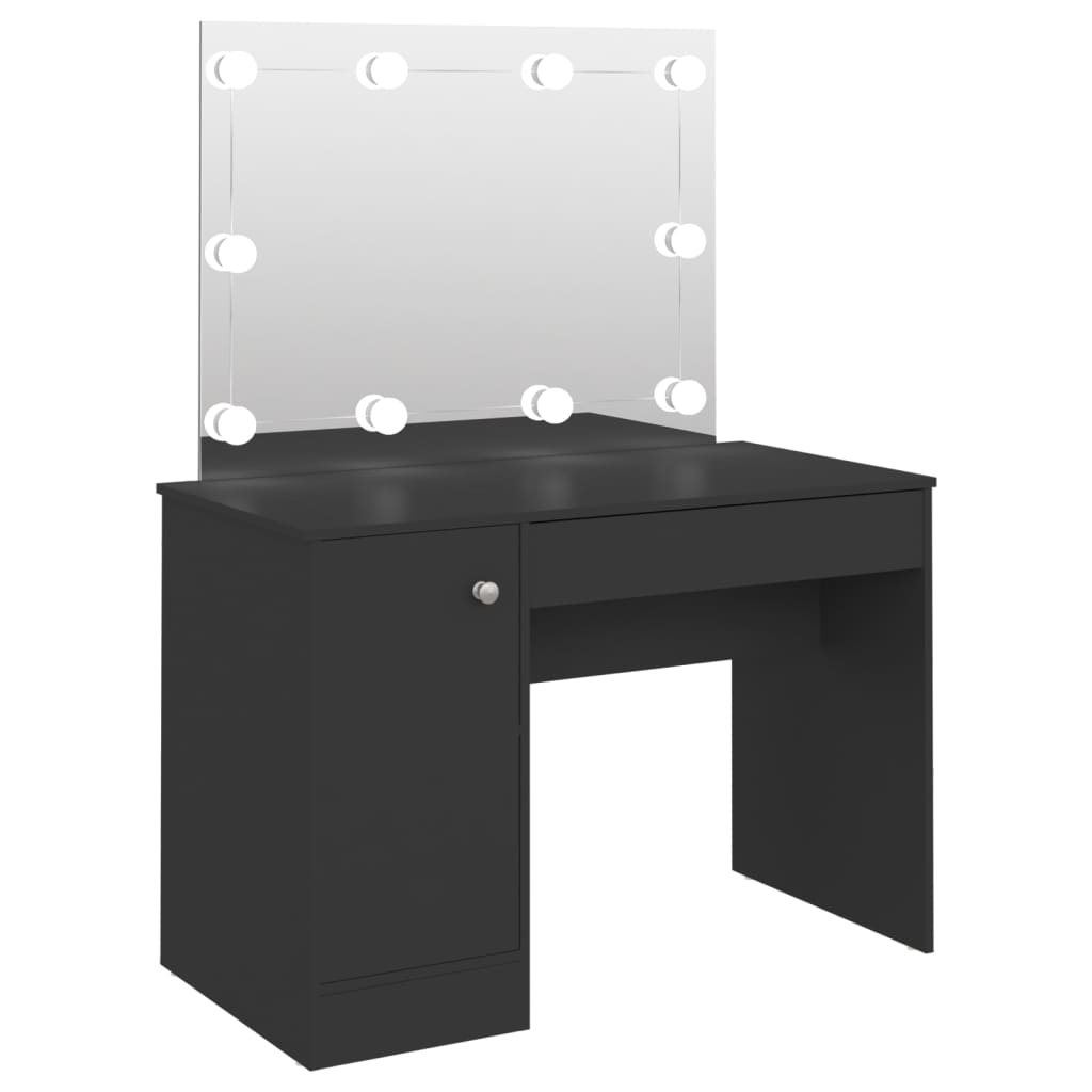 vidaXL Kosmetinis staliukas su LED, juodas, 110x55x145cm, MDF