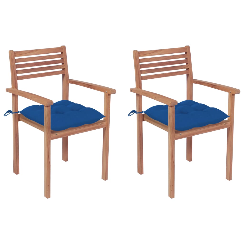 vidaXL Sodo kėdės su mėlynomis pagalvėlėmis, 2vnt., tikmedžio masyvas