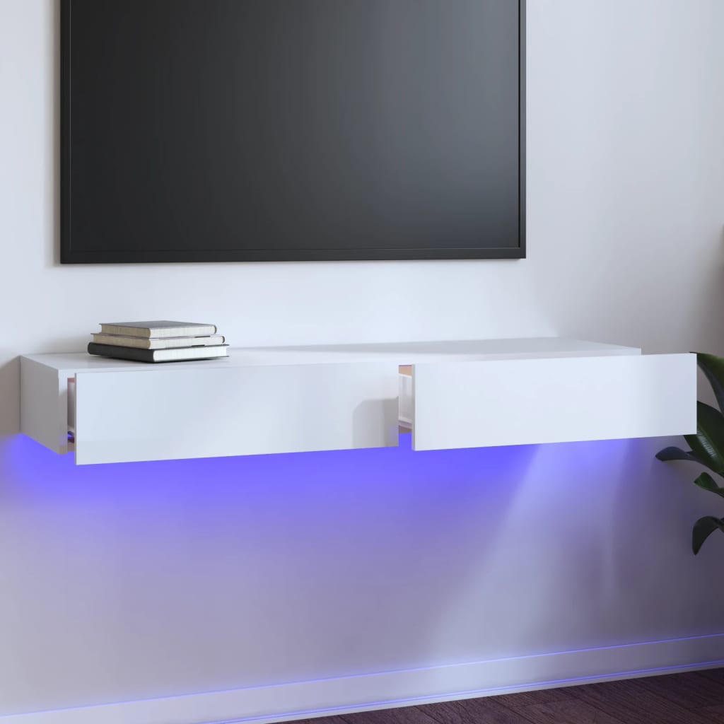 vidaXL TV spintelė su LED apšvietimu, balta, 120x35x15,5cm, blizgi