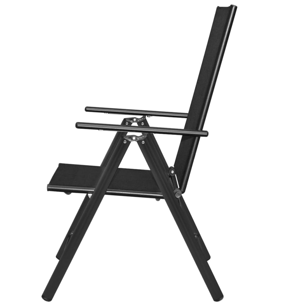 vidaXL Sulankstomos sodo kėdės, 2 vnt., aliuminis ir tekstil., juodos