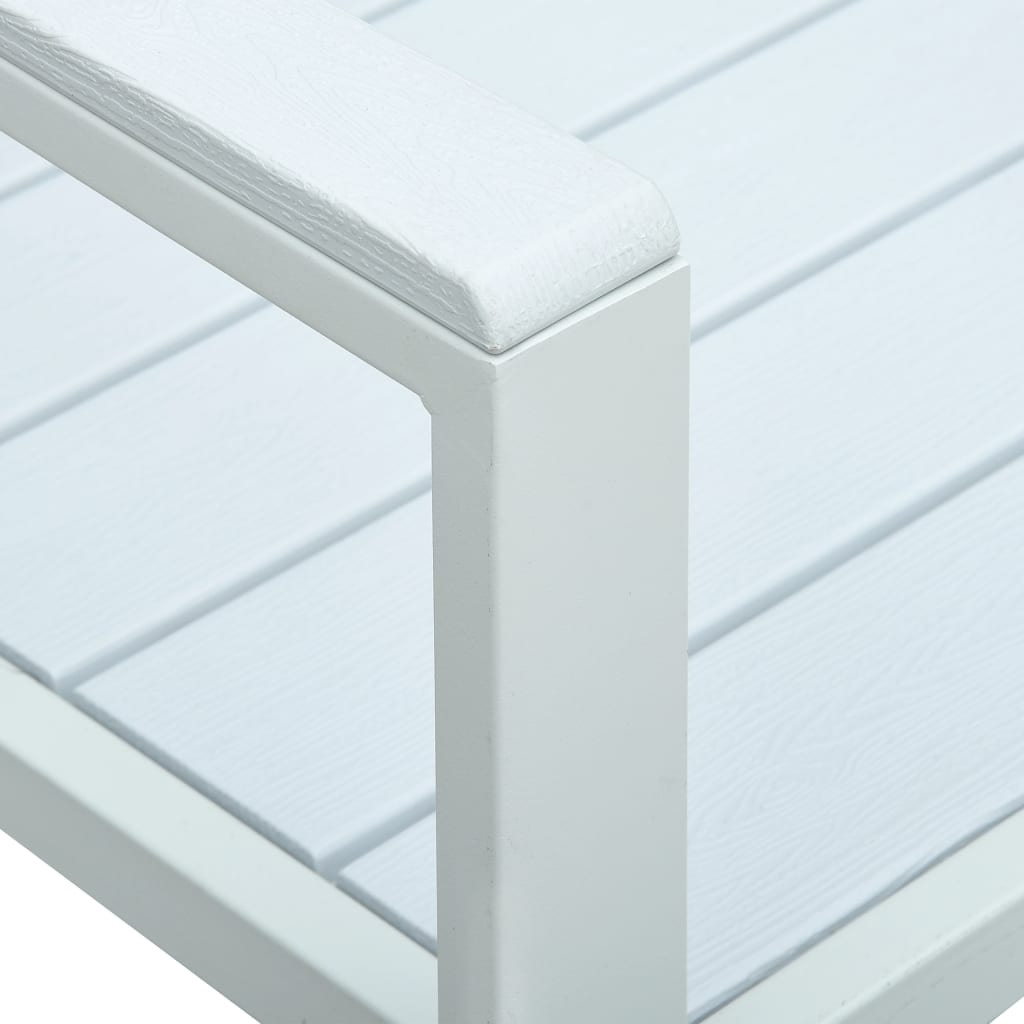 vidaXL Sodo suoliukas, baltos spalvos, 120cm, HDPE, medienos imitacija