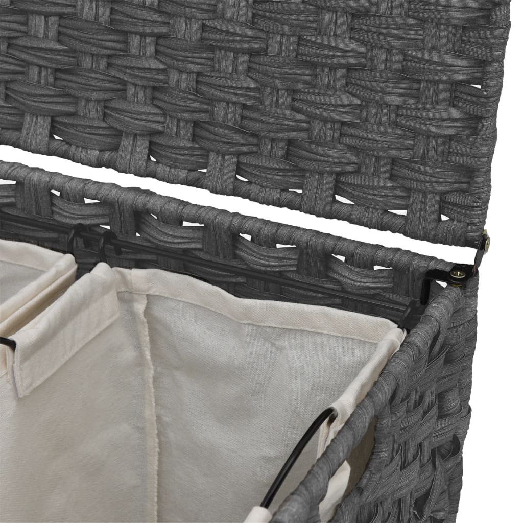 vidaXL Skalbinių krepšys su ratukais, pilkas, 66x35x60cm, ratanas