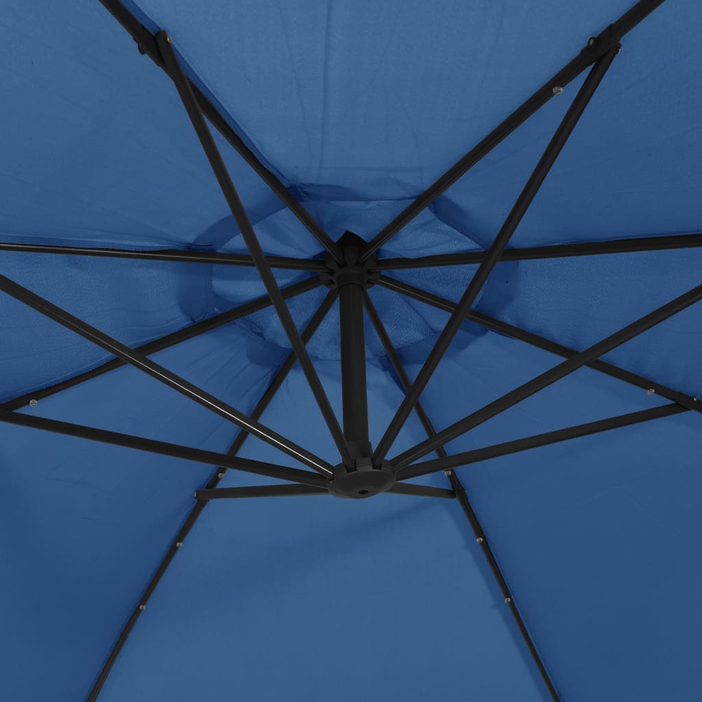 vidaXL Gembinis skėtis su LED lemputėmis, tamsiai mėlynas, 350cm