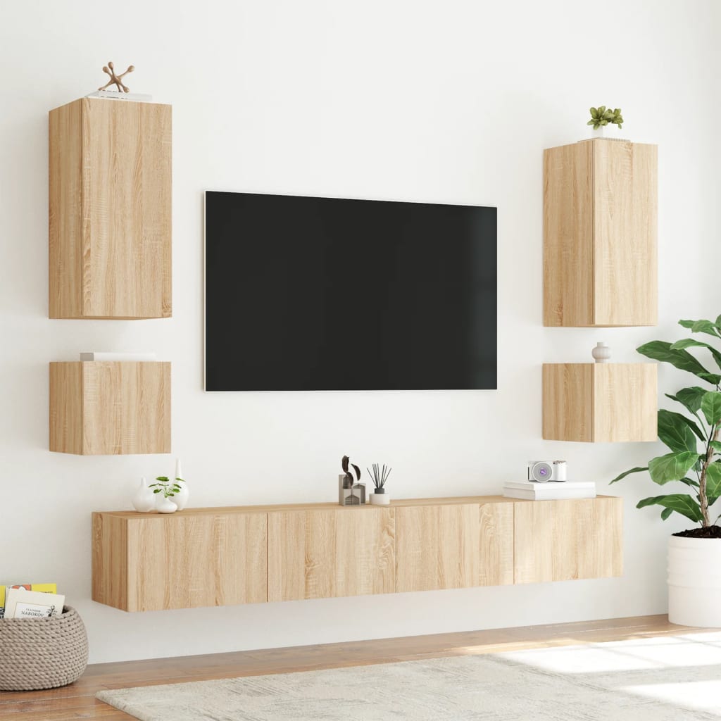 vidaXL Sieninės TV spintelės su LED, 2vnt., ąžuolo, 40,5x35x40cm
