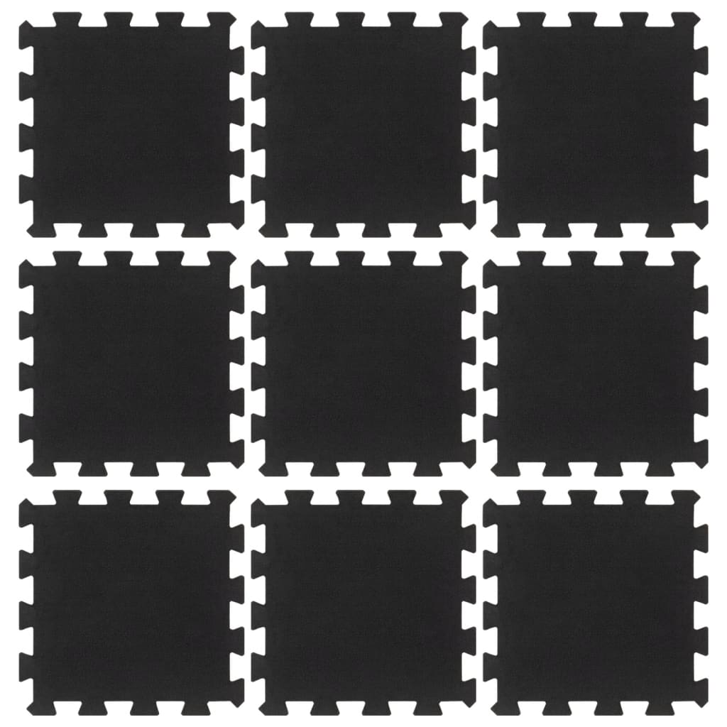 vidaXL Guminės grindų plytelės, 9vnt., juodos, 30x30cm, 16mm
