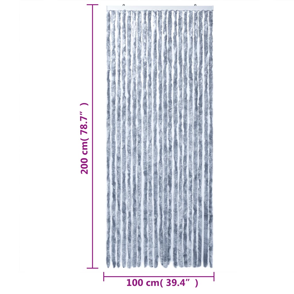 vidaXL Užuolaida nuo musių, sidabrinės spalvos, 100x200cm, šenilis