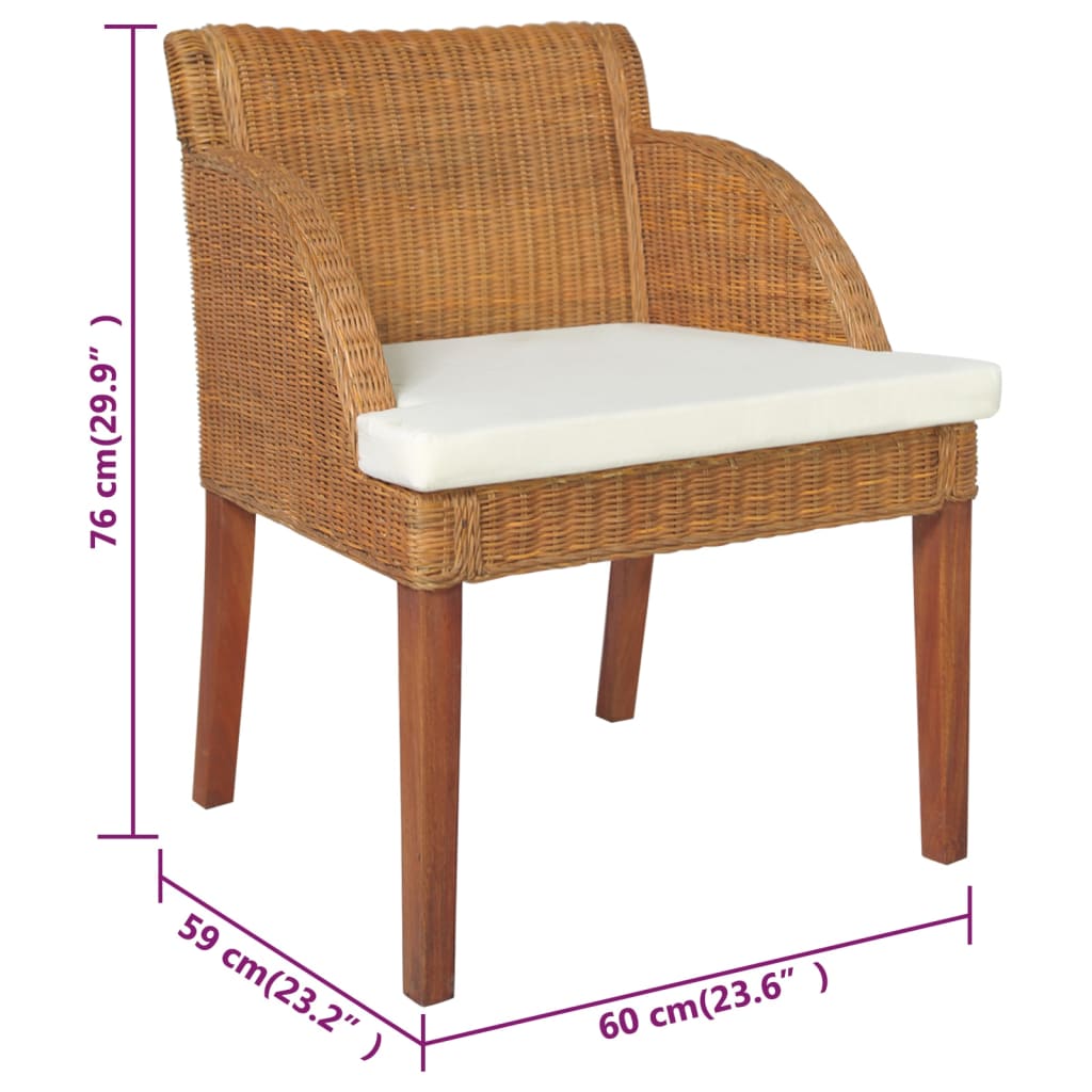 vidaXL Valgomojo kėdė su pagalvėle, šviesiai ruda, natūralus ratanas