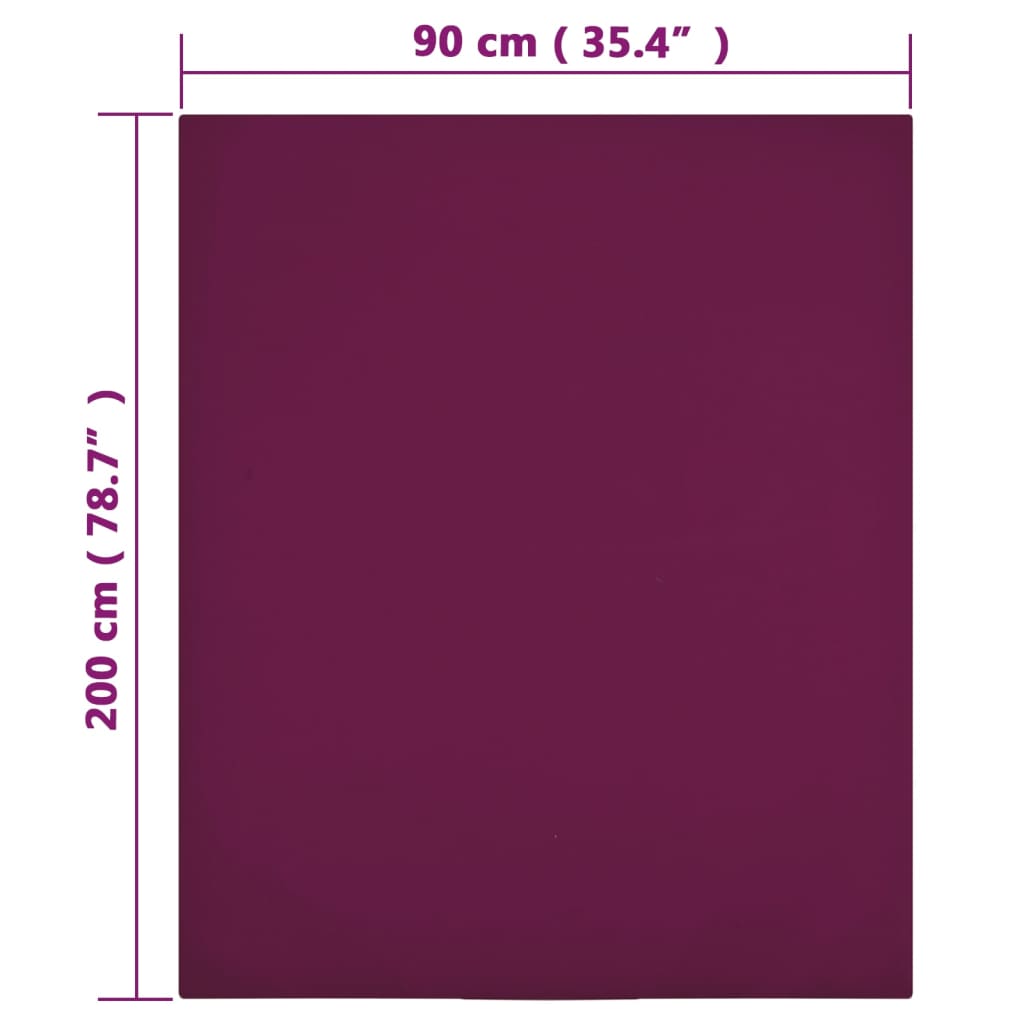 vidaXL Trikotažinė paklodė su guma, bordo spalvos, 90x200cm, medvilnė